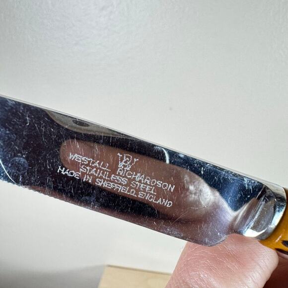 VTG Westall Richardson Sheffield England 6 Steak Knifes Bakelite Antler Handles - Picture 3 of 7